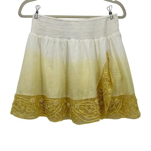 Free People Boho Yellow Ombre Mesh Lace Mini Skirt Womens Medium - Picture 1 of 6